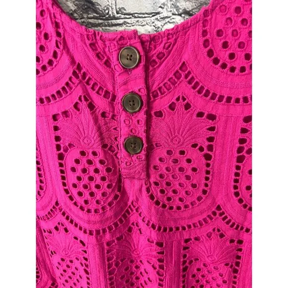 J. Jill Fuchsia Pink  Pineapple Eyelet Sleeveless Cotton Shift Dress 2X NWT - Picture 4 of 11